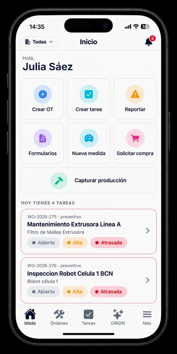 La app móvil de FluX con las tareas del día